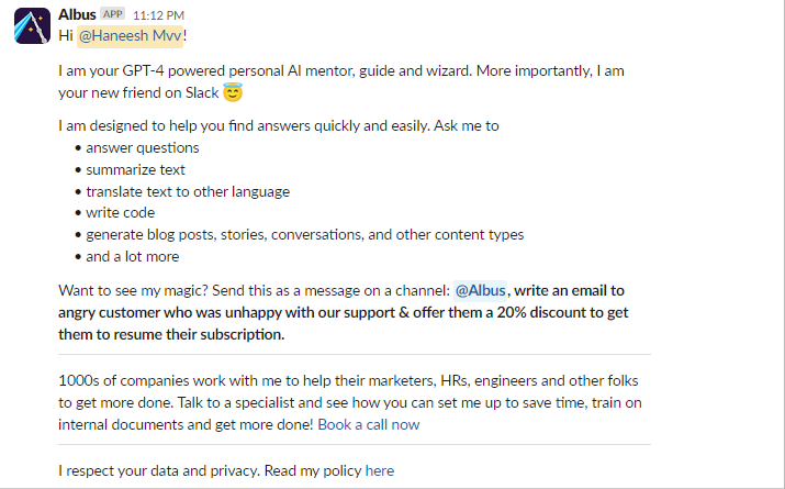 Chat Aid Welcome Message